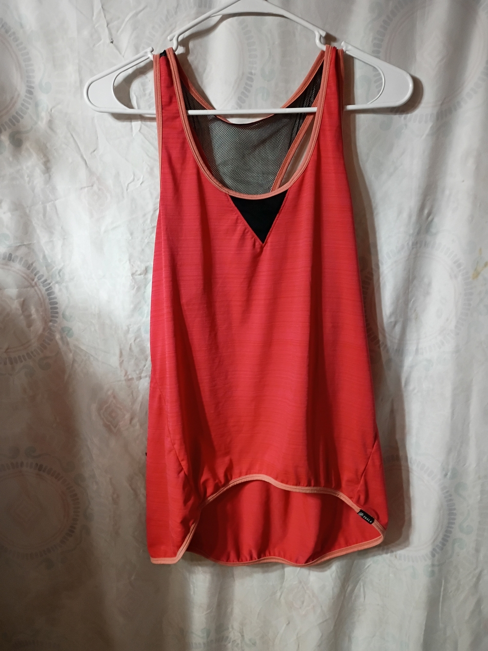 Women’s Coral Performance Tank with Black Mesh Back